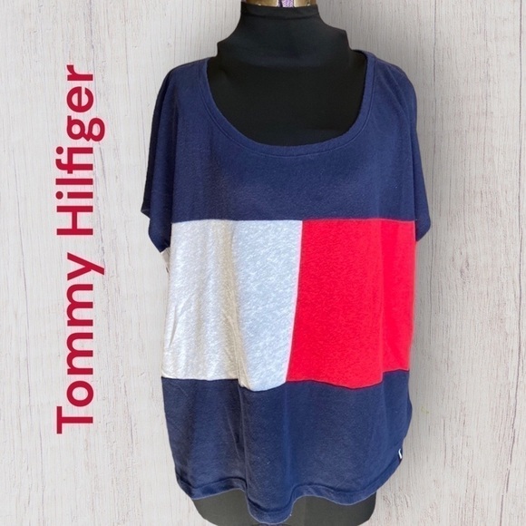 TOMMY Hilfiger Red White Blue Round Neck T-shirt XXL - Picture 1 of 11